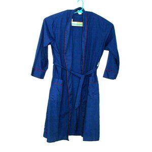 Towncraft Mens Blue Maroon Trim Lounge Bath Robe Belted Size Large 42-44 Pockets